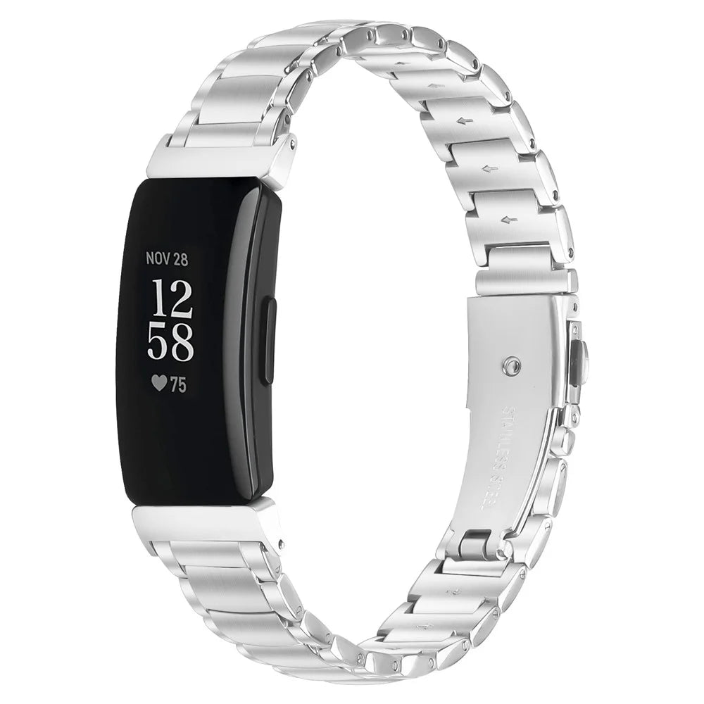 Silver Stainless Steel Band for Fitbit Inspire / Inspire 2 / Inspire HR Faux Three-Bead Watch Strap - 2