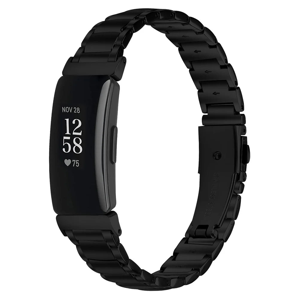 Electroplated Stainless Steel Band for Fitbit Inspire / Inspire 2 / Inspire HR Faux Three-Bead Watch Strap - Black - 2