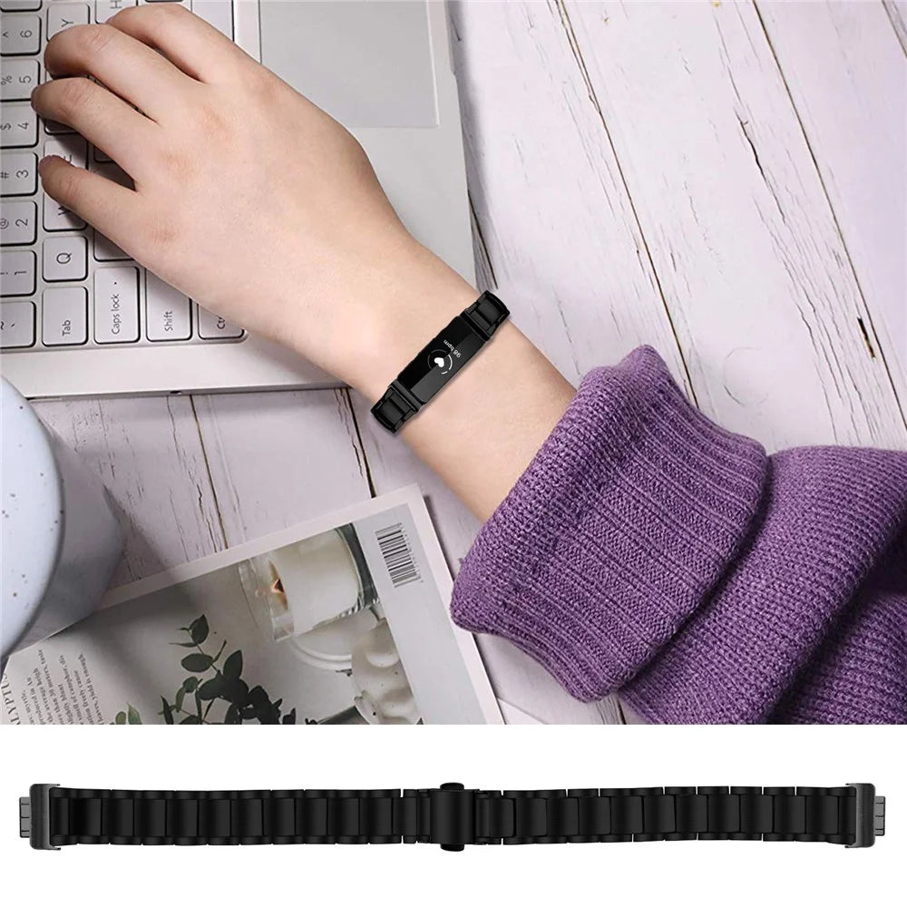 Electroplated Stainless Steel Band for Fitbit Inspire / Inspire 2 / Inspire HR Faux Three-Bead Watch Strap - Black - 3
