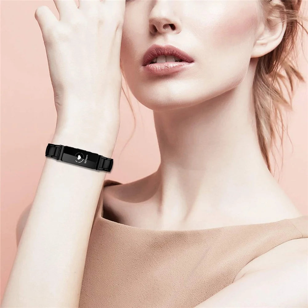Electroplated Stainless Steel Band for Fitbit Inspire / Inspire 2 / Inspire HR Faux Three-Bead Watch Strap - Black - 4
