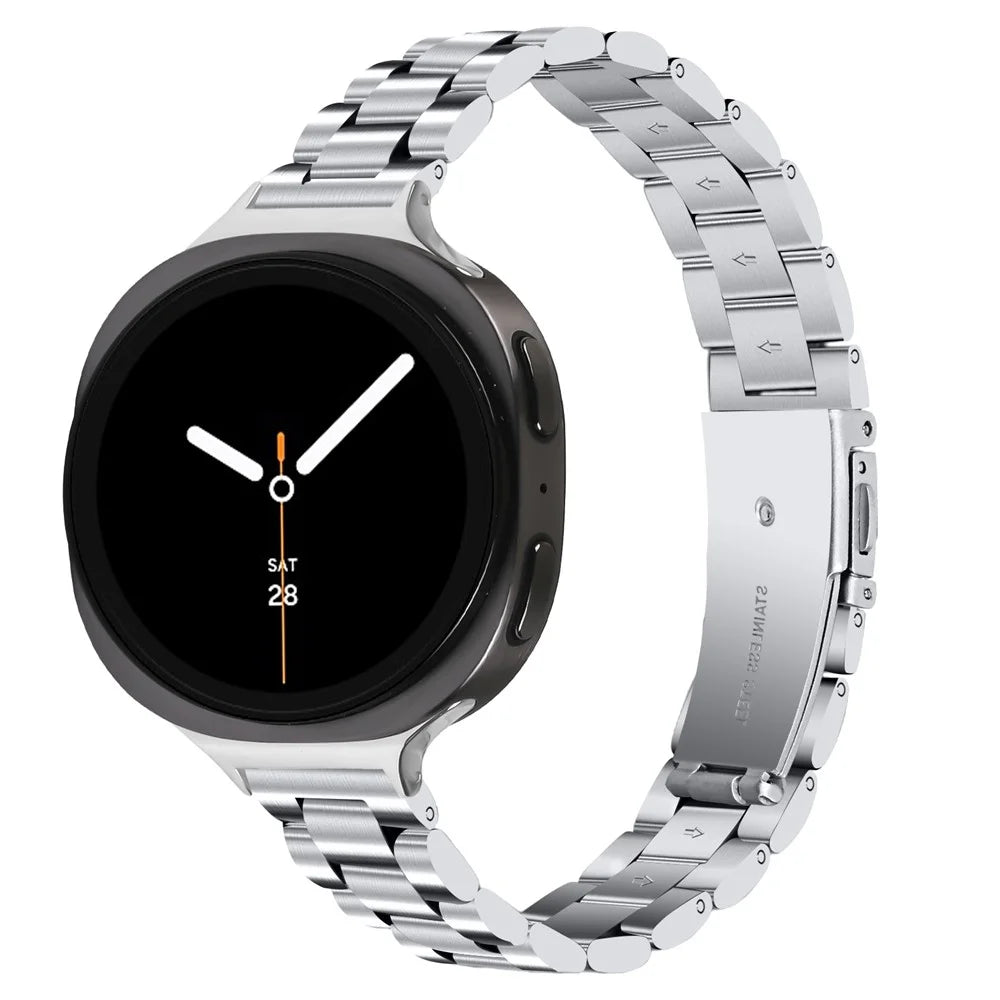 Silver Strap for Samsung Galaxy Watch8 44mm / 40mm / Watch8 Classic 46mm Slim Three-Bead Stainless Steel Watch Band - 2
