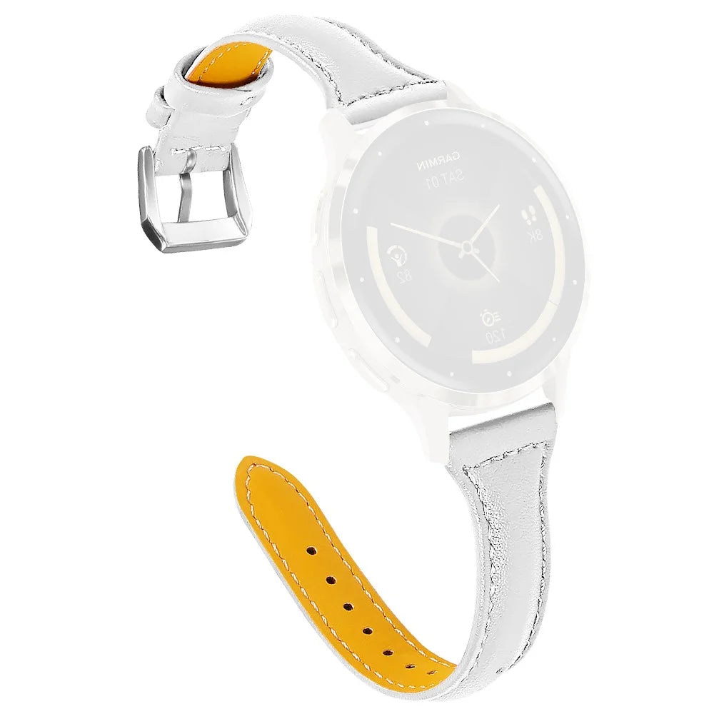 Genuine Cow Leather Watchband for Garmin Vivoactive 4S 40mm / 45mm / Venu 3S / Venu 2S T-Shape Slim Watch Strap - White - 1