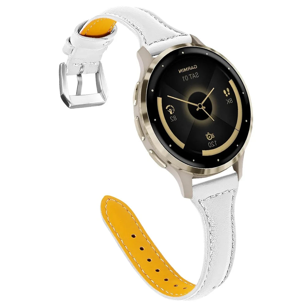 Genuine Cow Leather Watchband for Garmin Vivoactive 4S 40mm / 45mm / Venu 3S / Venu 2S T-Shape Slim Watch Strap - White - 2