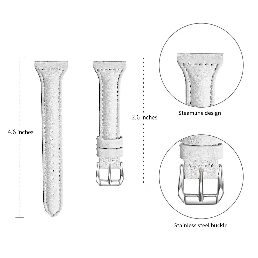Genuine Cow Leather Watchband for Garmin Vivoactive 4S 40mm / 45mm / Venu 3S / Venu 2S T-Shape Slim Watch Strap - White - 6
