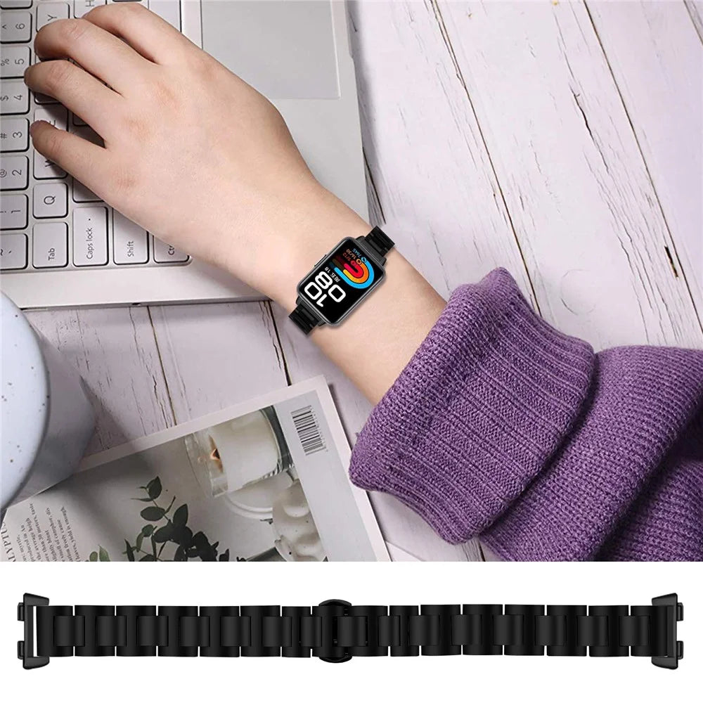 Watch Band for Huawei Band 10 / 9 / 8 Butterfly Clasp Stainless Steel Strap - Black - 3