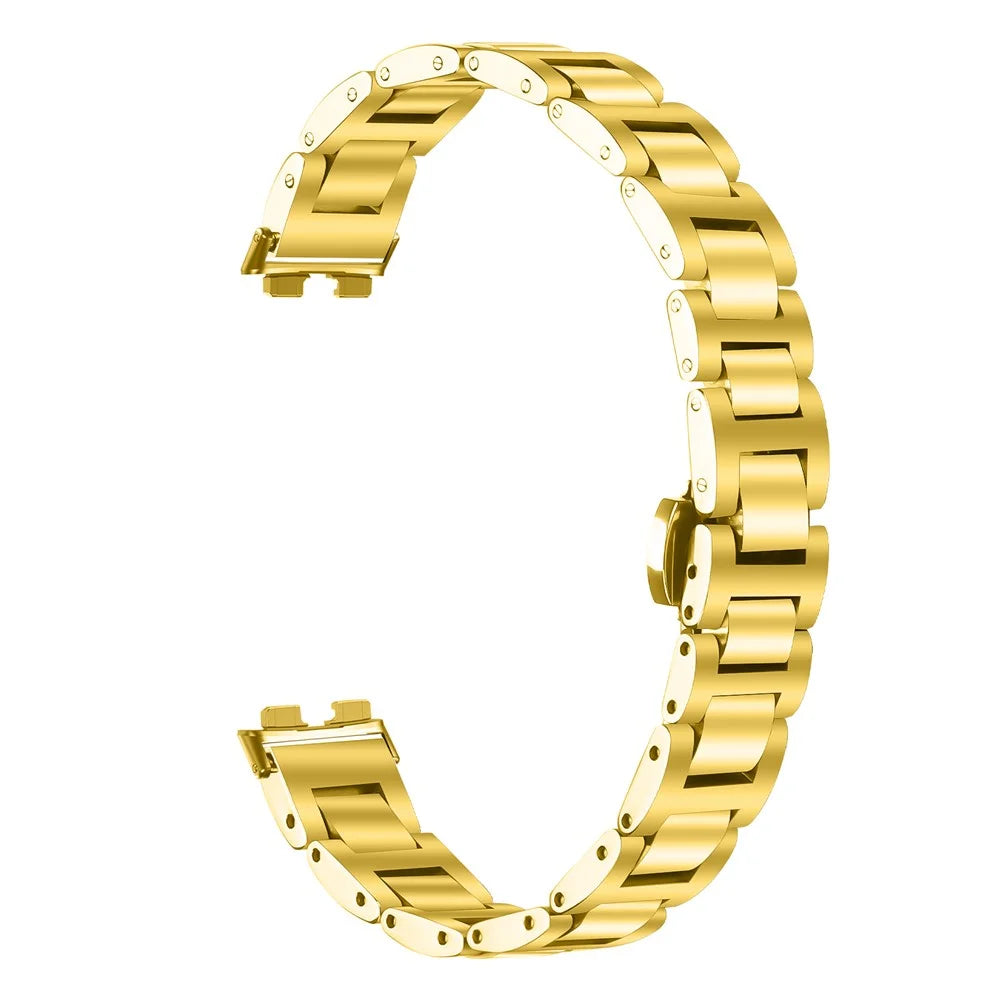 Watch Band for Huawei Band 10 / 9 / 8 Butterfly Clasp Stainless Steel Electroplated Strap - Gold - 1