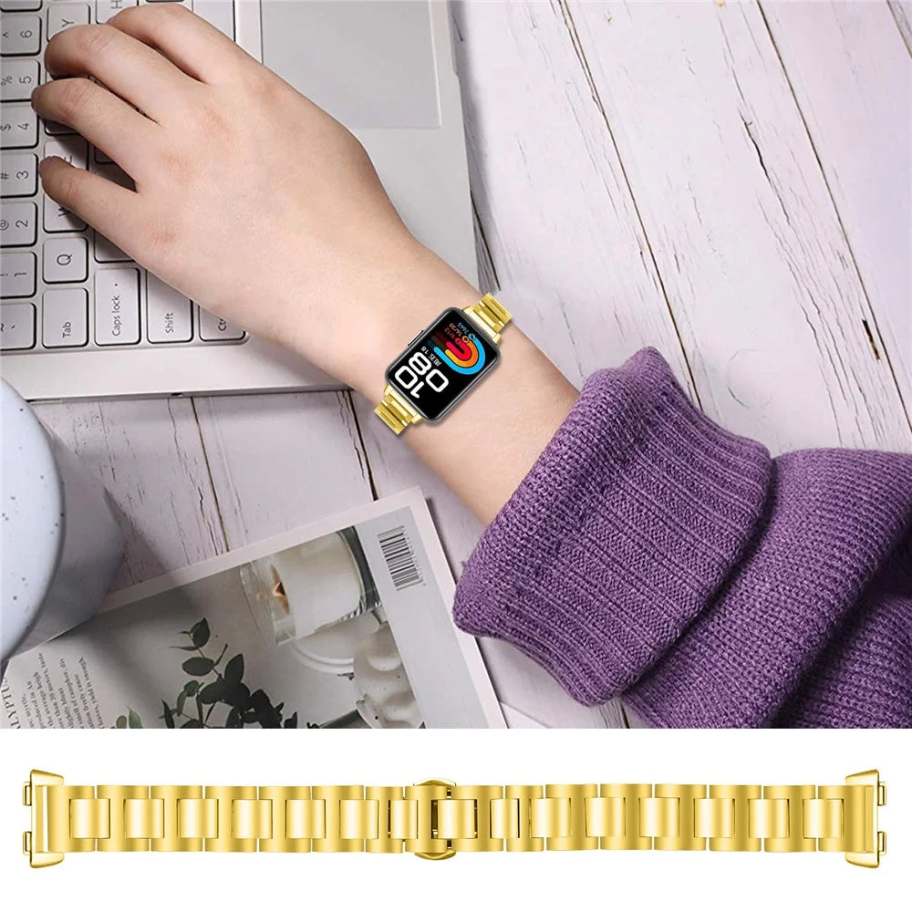 Watch Band for Huawei Band 10 / 9 / 8 Butterfly Clasp Stainless Steel Electroplated Strap - Gold - 3