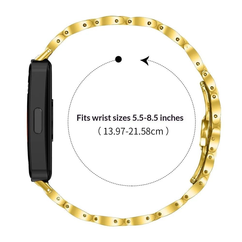 Watch Band for Huawei Band 10 / 9 / 8 Butterfly Clasp Stainless Steel Electroplated Strap - Gold - 6