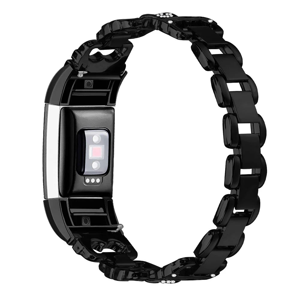 For Fitbit Charge 2 / Charge 2 SE Zinc Alloy Watch Band Rhinestone Inlaid Replacement Metal Strap - Black - 1