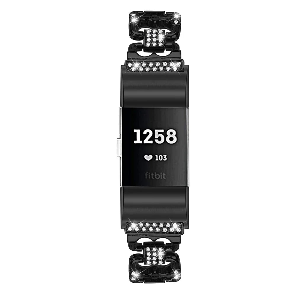 For Fitbit Charge 2 / Charge 2 SE Zinc Alloy Watch Band Rhinestone Inlaid Replacement Metal Strap - Black - 3