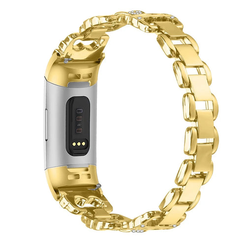 For Fitbit Charge 4 / 3 Zinc Alloy Watch Band Rhinestone Inlaid Replacement Metal Strap - Gold - 1