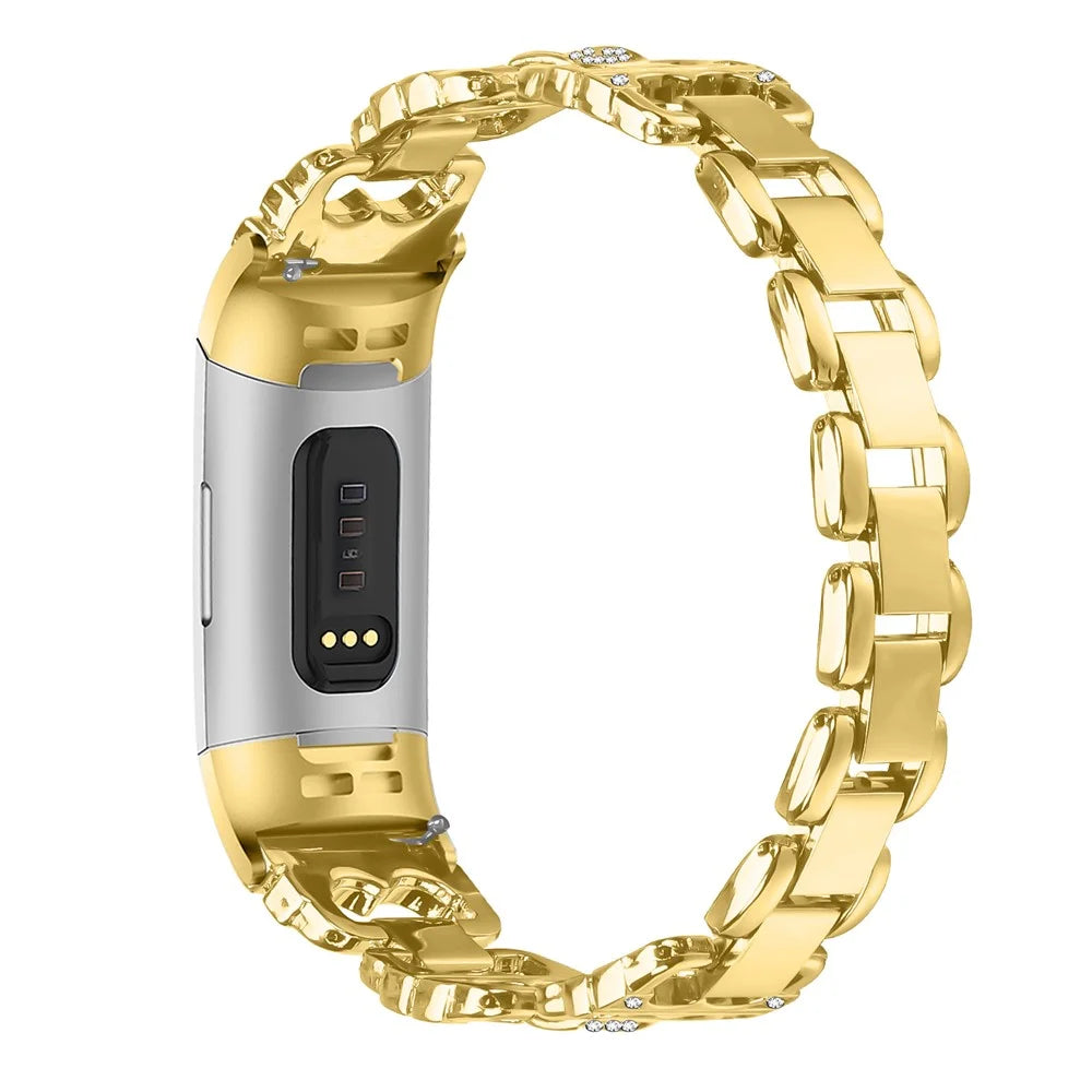 For Fitbit Charge 4 / 3 Zinc Alloy Watch Band Rhinestone Inlaid Replacement Metal Strap - Gold - 1