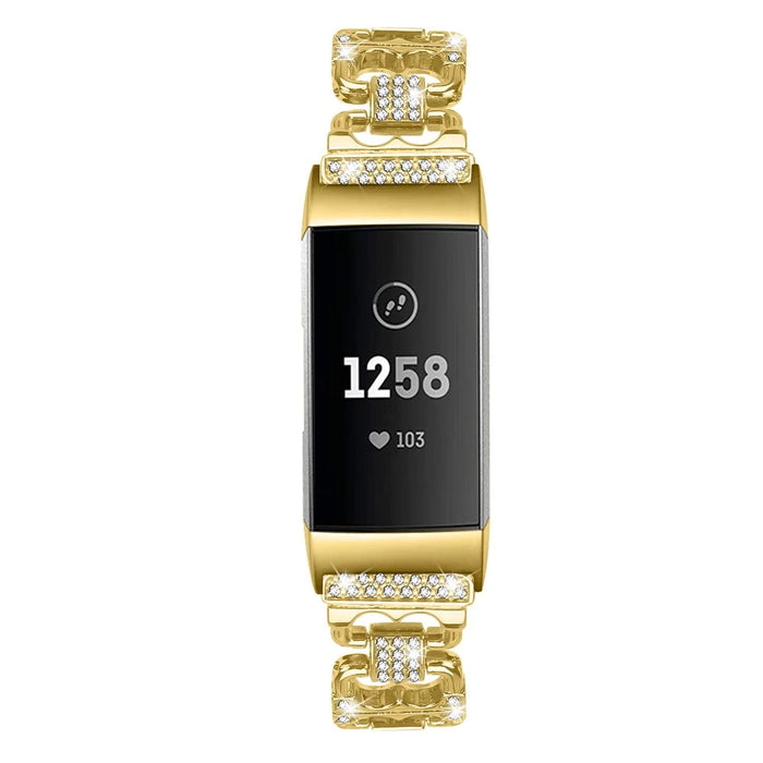 For Fitbit Charge 4 / 3 Zinc Alloy Watch Band Rhinestone Inlaid Replacement Metal Strap - Gold - 3