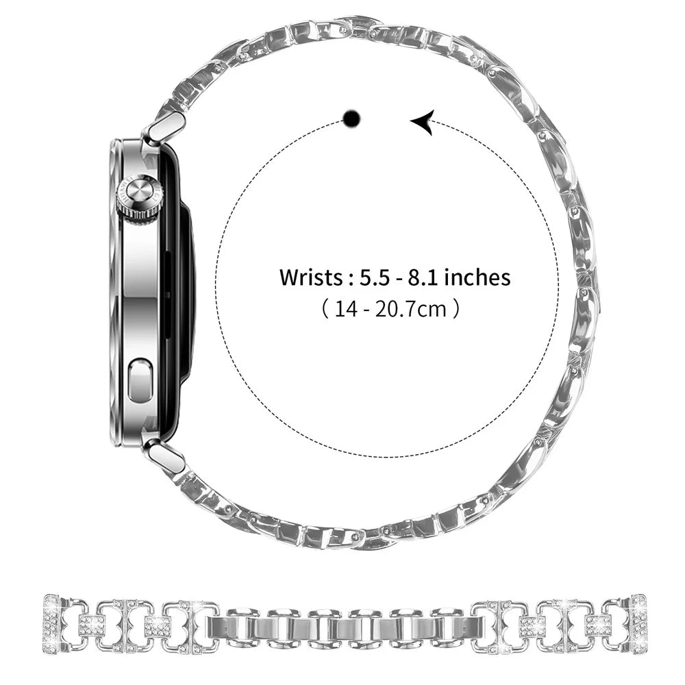 Zinc Alloy Watch Band for Huawei Watch GT 6 41mm / GT 5 41mm / GT 4 41mm Rhinestone Inlaid Replacement Metal Strap - Silver - 6