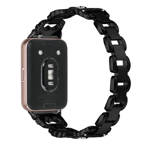 For Samsung Galaxy Fit3 Zinc Alloy Watch Band Rhinestone Inlaid Replacement Metal Strap - Black - 1