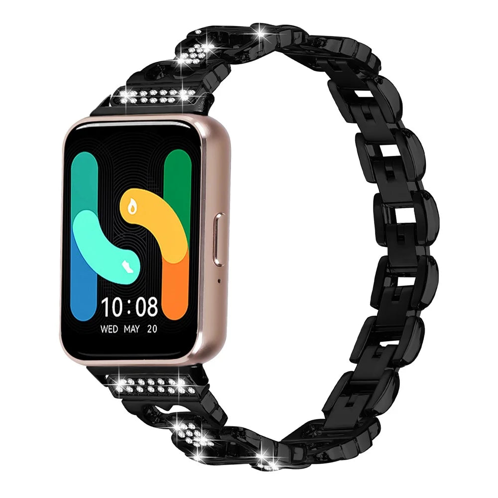 For Samsung Galaxy Fit3 Zinc Alloy Watch Band Rhinestone Inlaid Replacement Metal Strap - Black - 2