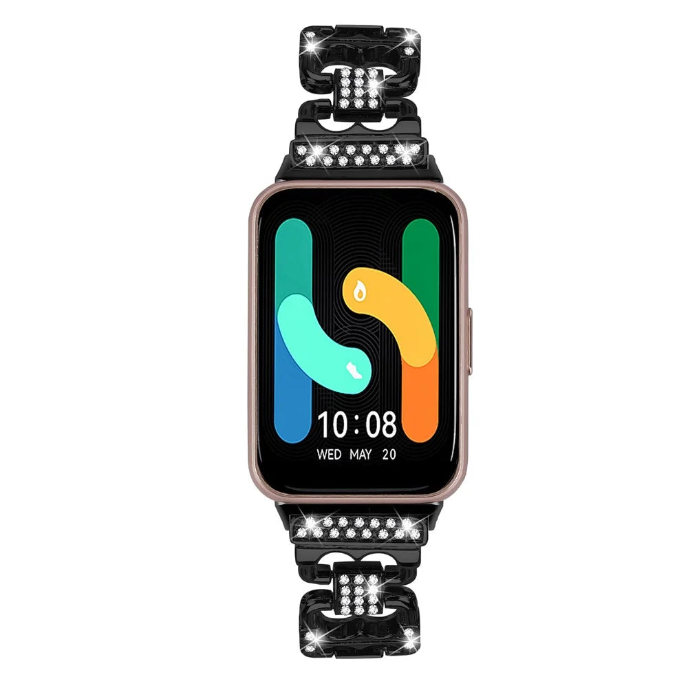 For Samsung Galaxy Fit3 Zinc Alloy Watch Band Rhinestone Inlaid Replacement Metal Strap - Black - 3