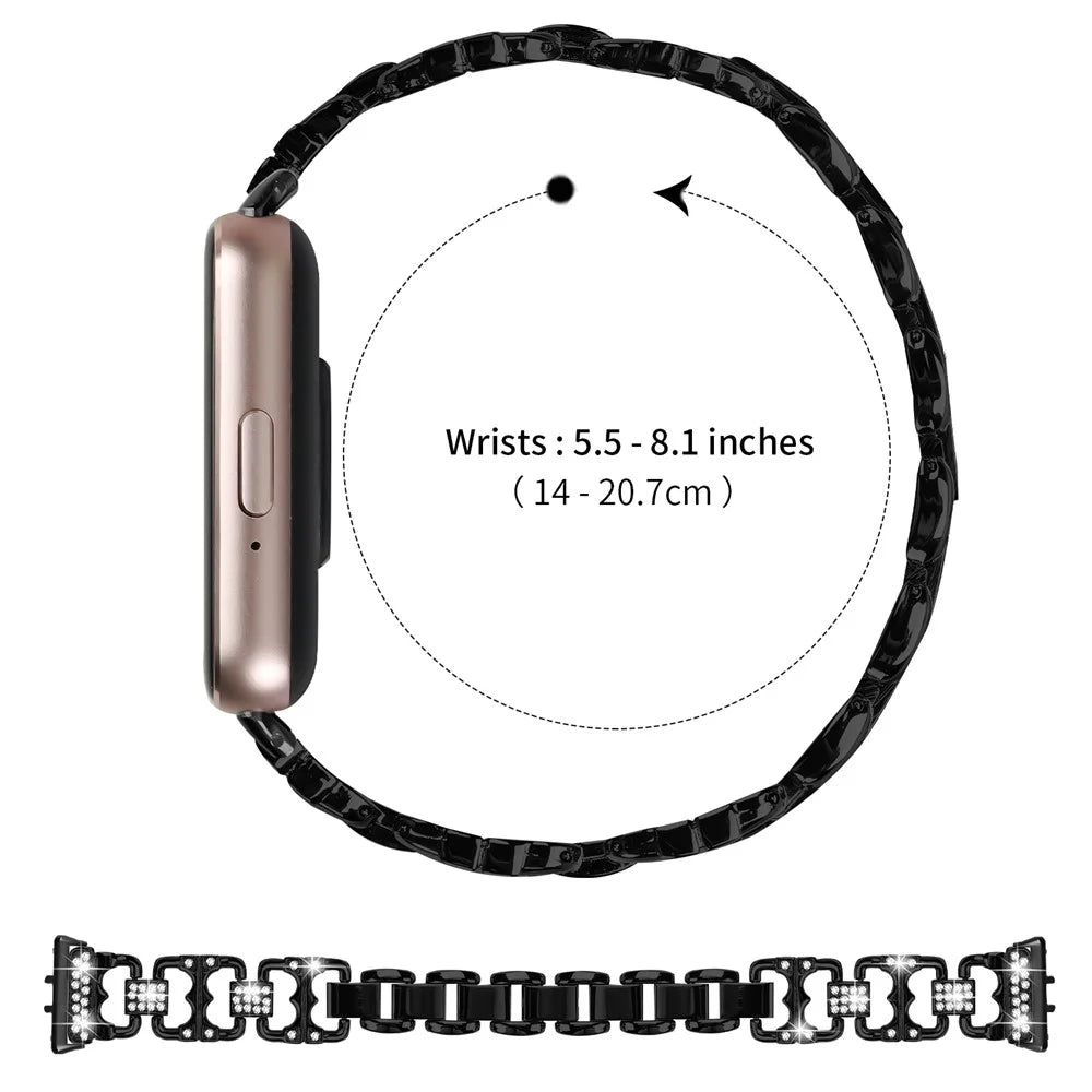 For Samsung Galaxy Fit3 Zinc Alloy Watch Band Rhinestone Inlaid Replacement Metal Strap - Black - 6