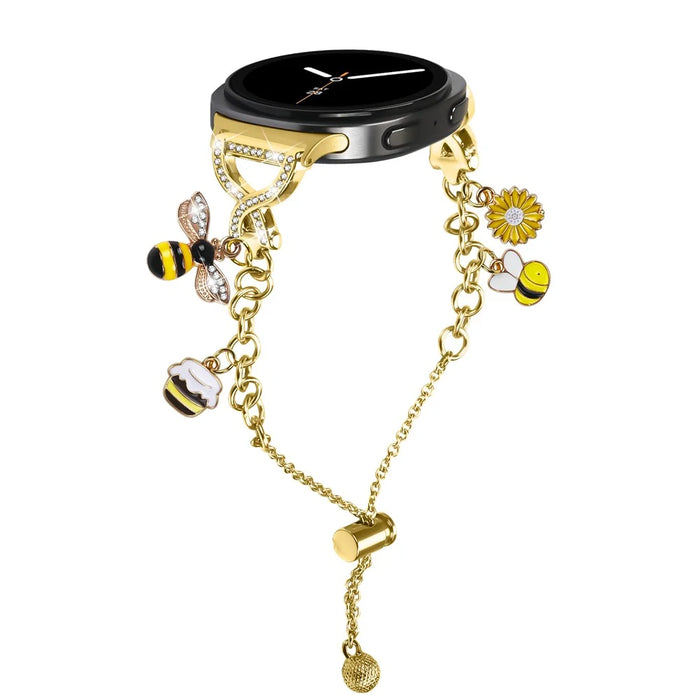 Electroplated Single Chain Style Watchband for Samsung Galaxy Watch8 44mm / 40mm / Watch8 Classic 46mm Metal Sliding Bracelet Strap with Heart / Key Pendant - Gold - 3