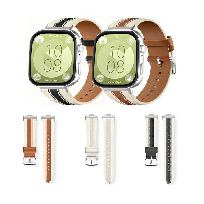 Color Matching Genuine Leather Strap for Huawei Watch Fit 4 Pro / 4 / 3 Quick Release Watch Band - Brown - 5