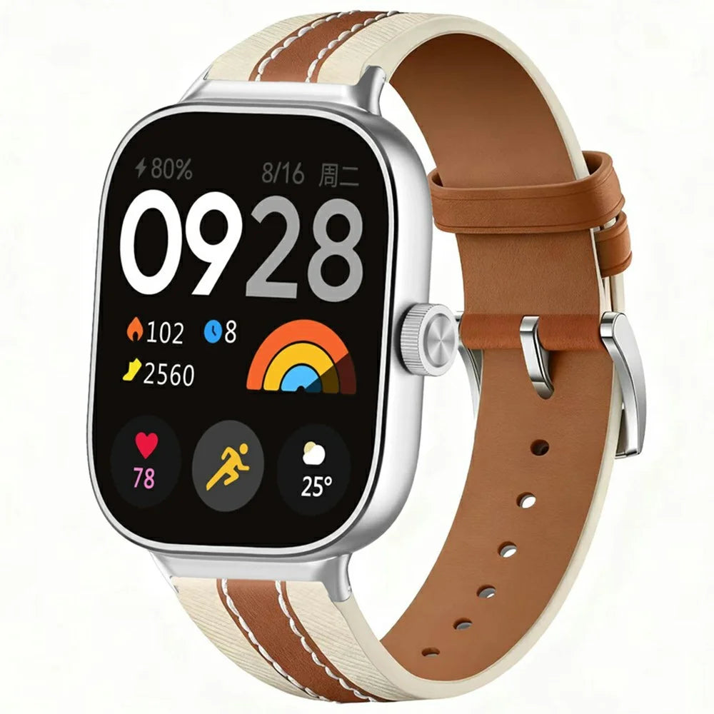 Color Matching Genuine Leather Strap for Xiaomi Smart Band 10 Pro / 9 Pro / 8 Pro / Redmi Watch 6 / 5 / 4 Quick Release Watch Band - Brown - 2