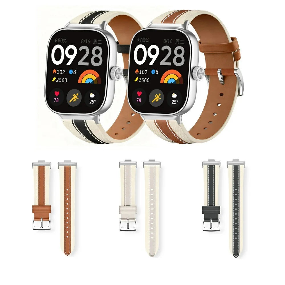 Color Matching Genuine Leather Strap for Xiaomi Smart Band 10 Pro / 9 Pro / 8 Pro / Redmi Watch 6 / 5 / 4 Quick Release Watch Band - Brown - 5