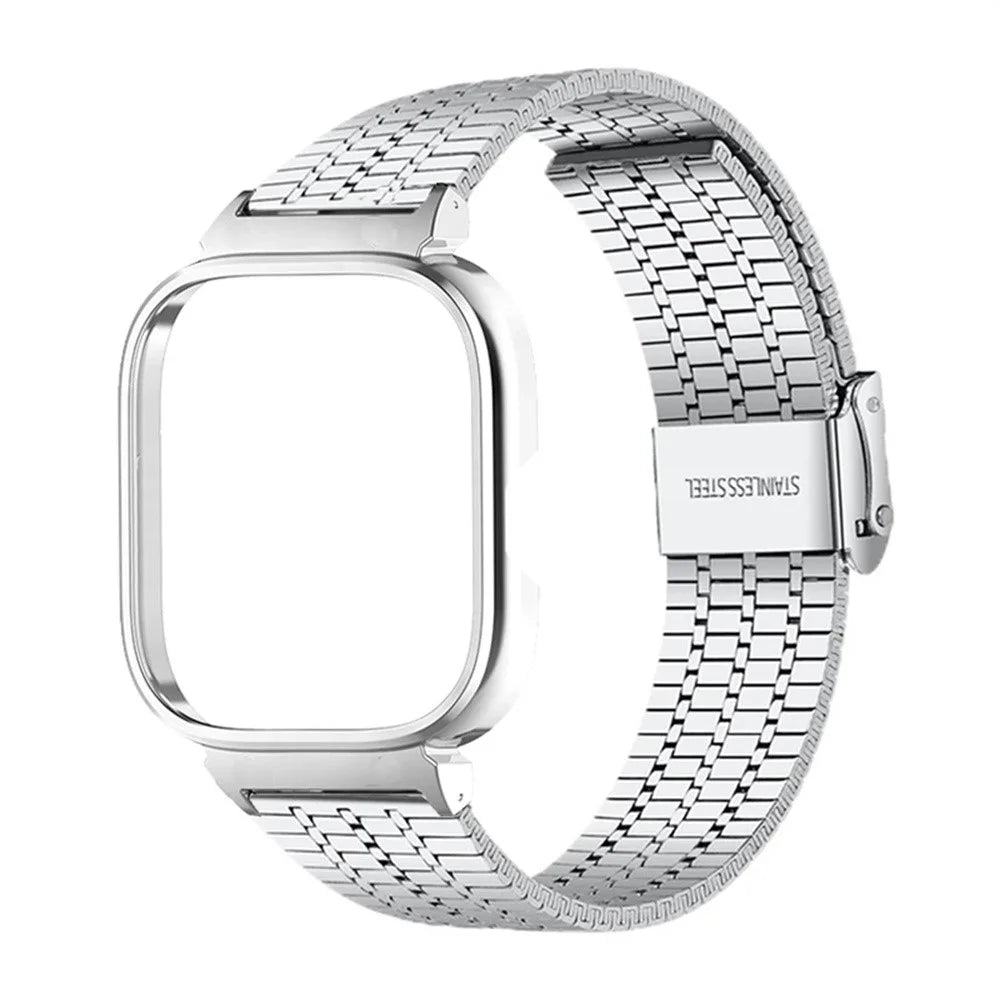 For Xiaomi Smart Band 10 Pro / 9 Pro / 8 Pro / Redmi Watch 6 / 5 / 4 Integrated Watch Band with Metal Watch Frame 7-Bead Double Clasp Stainless Steel Strap - Silver - 2