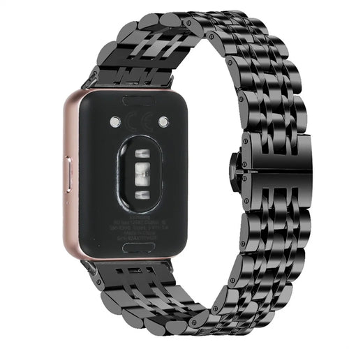 7-Bead Stainless Steel Watch Band for Honor Watch X5 Butterfly Clasp Wrist Strap - Black - 1