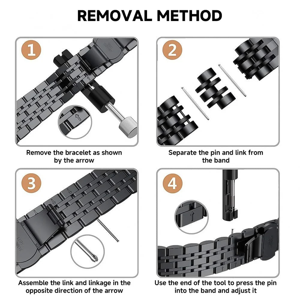 7-Bead Stainless Steel Watch Band for Honor Watch X5 Butterfly Clasp Wrist Strap - Black - 4
