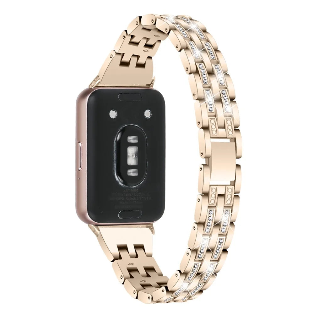 For Honor Watch X5 Adjustable Strap 5-Bead 2-Row Rhinestone Decor Stainless Steel Watch Band - Retro Gold - 1