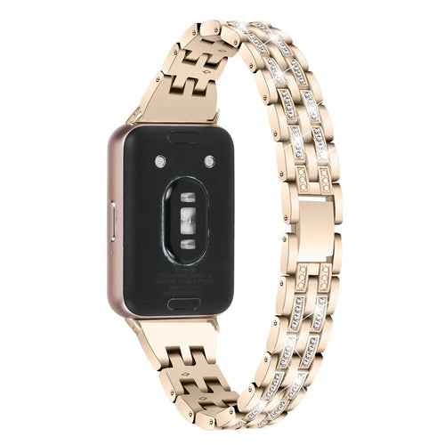 For Honor Watch X5 Adjustable Strap 5-Bead 2-Row Rhinestone Decor Stainless Steel Watch Band - Retro Gold - 1