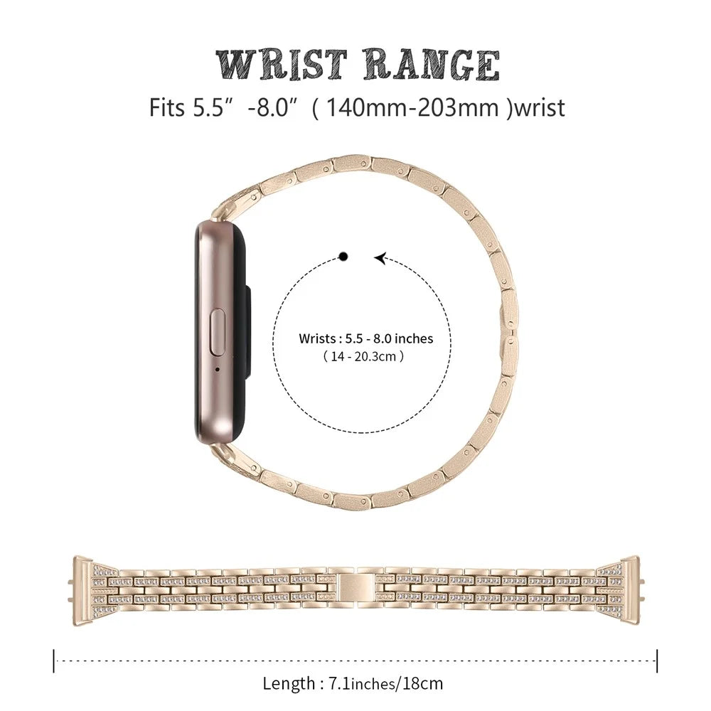 For Honor Watch X5 Adjustable Strap 5-Bead 2-Row Rhinestone Decor Stainless Steel Watch Band - Retro Gold - 3