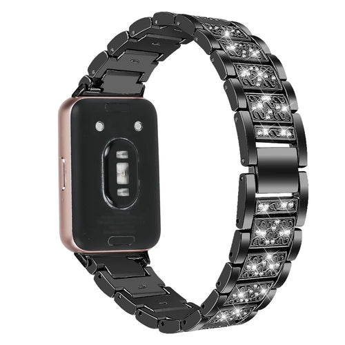For Honor Watch X5 Watch Band 3-Beads Full Rhinestones Stainless Steel Adjustable Wrist Strap - Black - 1