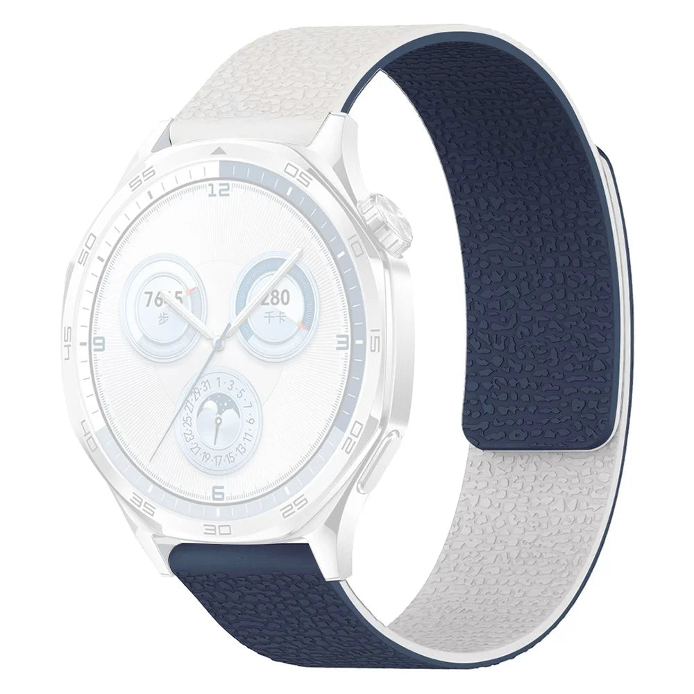 For Huawei Watch GT 6 41mm Watch Band 18mm Two Tone Litchi Texture Magnetic Silicone Strap - White  /  Midnight Blue - 1