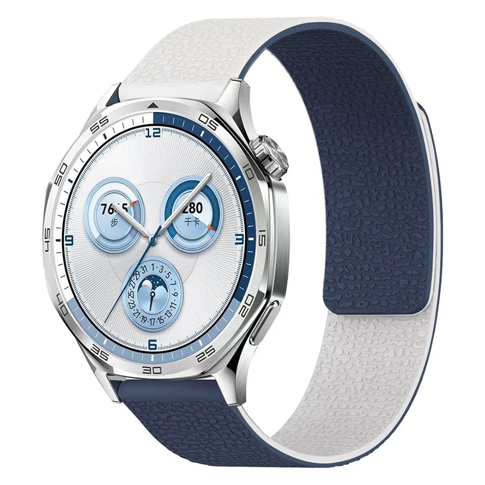For Huawei Watch GT 6 41mm Watch Band 18mm Two Tone Litchi Texture Magnetic Silicone Strap - White  /  Midnight Blue - 2