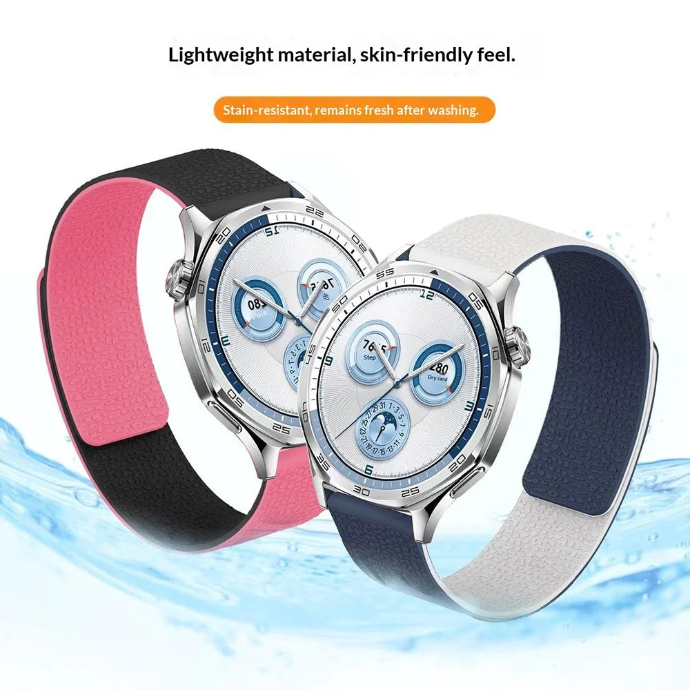 For Huawei Watch GT 3 Pro 43mm Watch Band 20mm Two Tone Litchi Texture Magnetic Silicone Strap - White  /  Midnight Blue - 3