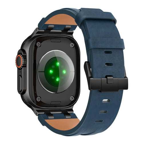 Leather Strap for Apple Watch Ultra 3 2 1 49mm  /  Series 11 10 46mm  /  9 8 7 45mm  /  SE3 SE2 SE 6 5 4 44mm  /  3 2 1 42mm Adjustable Watch Band with Stainless Steel Buckle - Dark Blue - 1