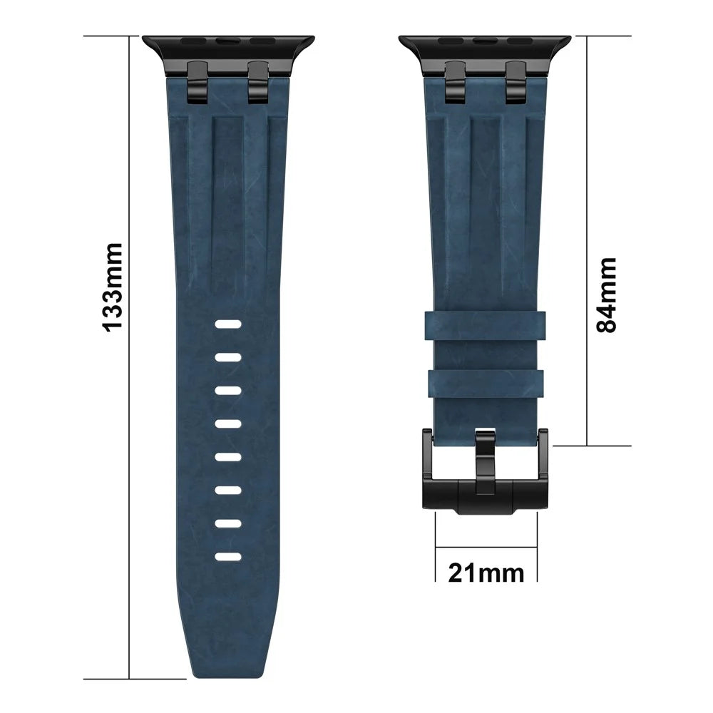 Leather Strap for Apple Watch Ultra 3 2 1 49mm  /  Series 11 10 46mm  /  9 8 7 45mm  /  SE3 SE2 SE 6 5 4 44mm  /  3 2 1 42mm Adjustable Watch Band with Stainless Steel Buckle - Dark Blue - 4