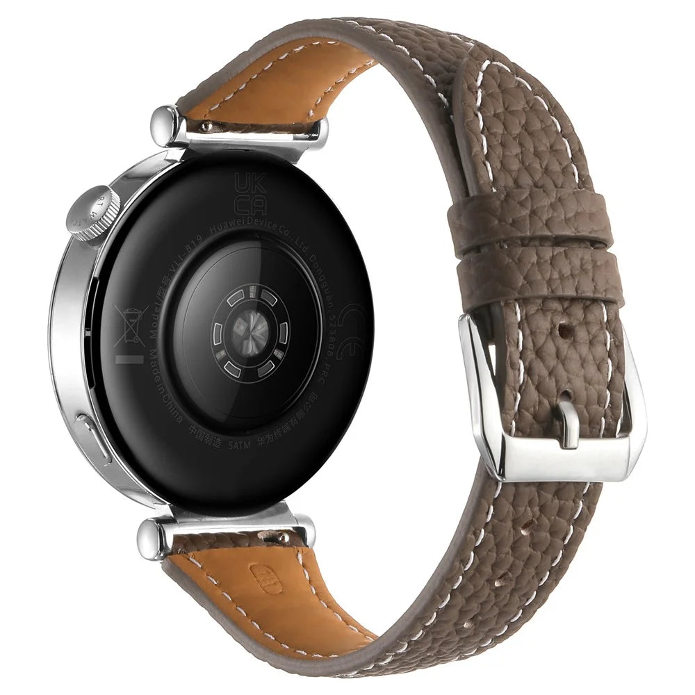 18mm Genuine Cow Leather Watch Band for Huawei Watch GT 6 / 5 / 4 41mm / Garmin Venu 3S Litchi Texture Adjustable Wrist Strap - Tan - 1