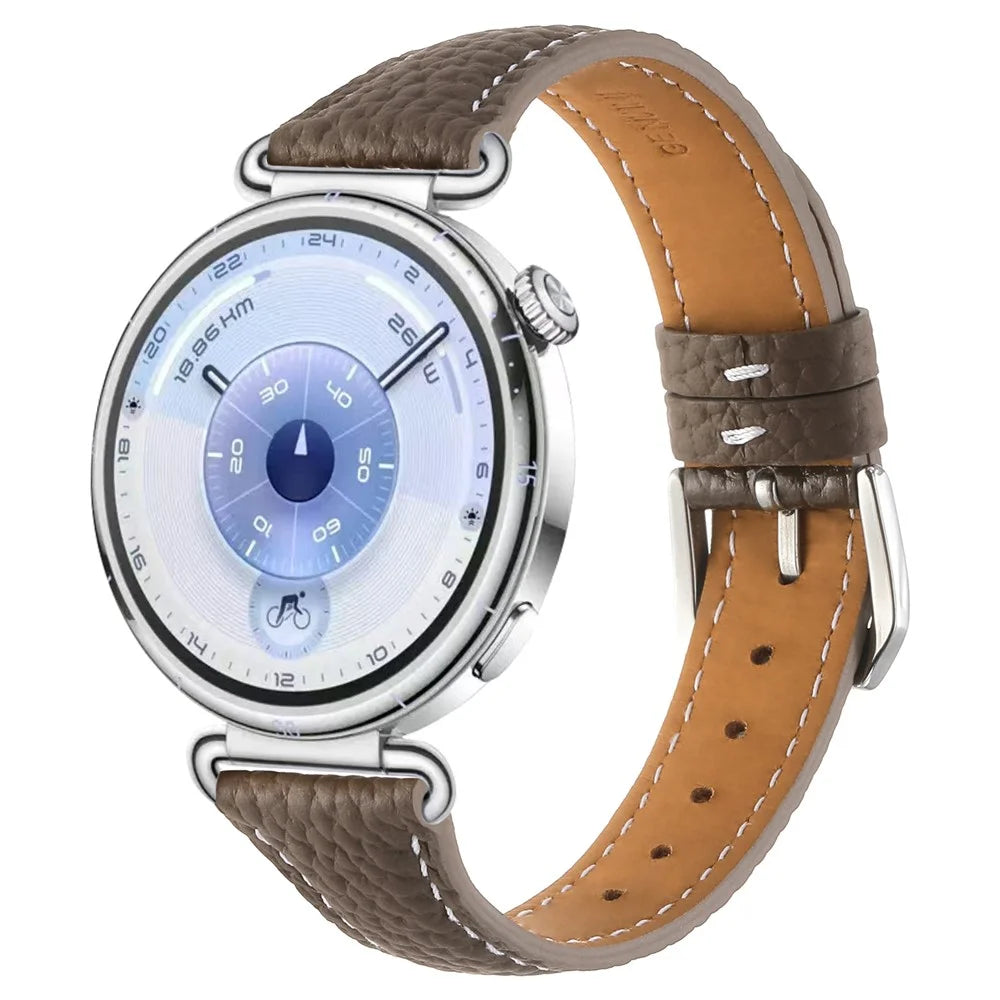 18mm Genuine Cow Leather Watch Band for Huawei Watch GT 6 / 5 / 4 41mm / Garmin Venu 3S Litchi Texture Adjustable Wrist Strap - Tan - 2