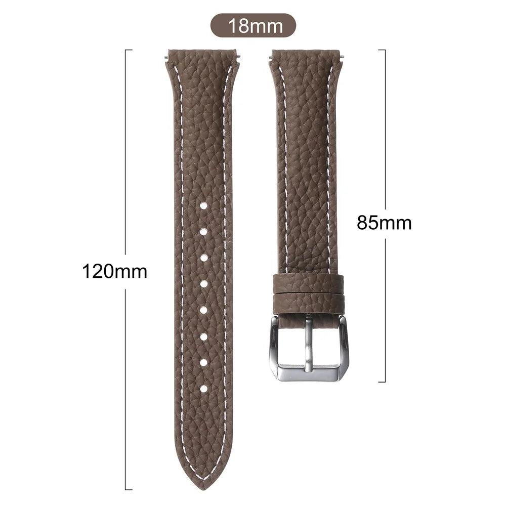 18mm Genuine Cow Leather Watch Band for Huawei Watch GT 6 / 5 / 4 41mm / Garmin Venu 3S Litchi Texture Adjustable Wrist Strap - Tan - 6
