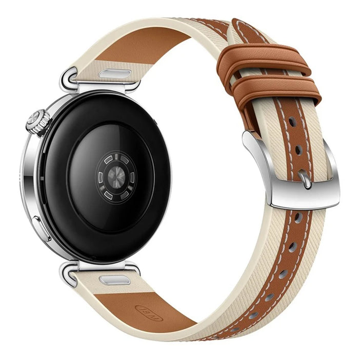 18mm Quick Release Button Genuine Leather Strap for Huawei Watch GT 6 / 5 / 4 41mm Composite Stitching Watch Band - Brown - 1
