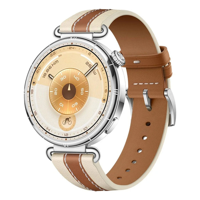 18mm Quick Release Button Genuine Leather Strap for Huawei Watch GT 6 / 5 / 4 41mm Composite Stitching Watch Band - Brown - 2