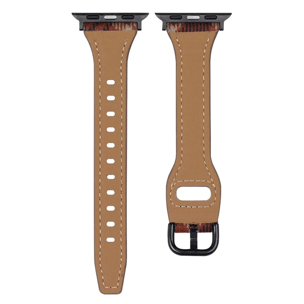 Pattern Design Wool Leather Strap for Apple Watch Series 11 10 42mm  /  9 8 7 41mm  /  SE3 SE2 SE 6 5 4 40mm  /  3 2 1 38mm Watch Band - Red White / Silver Buckle - 2