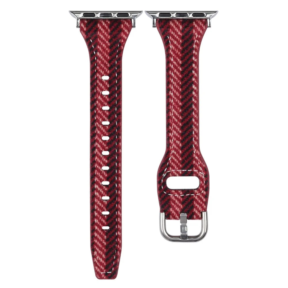 Xmas Style Wool + Leather Strap for Apple Watch Series 11 10 42mm  /  9 8 7 41mm  /  SE3 SE2 SE 6 5 4 40mm  /  3 2 1 38mm Watch Band - Red / Black - 1