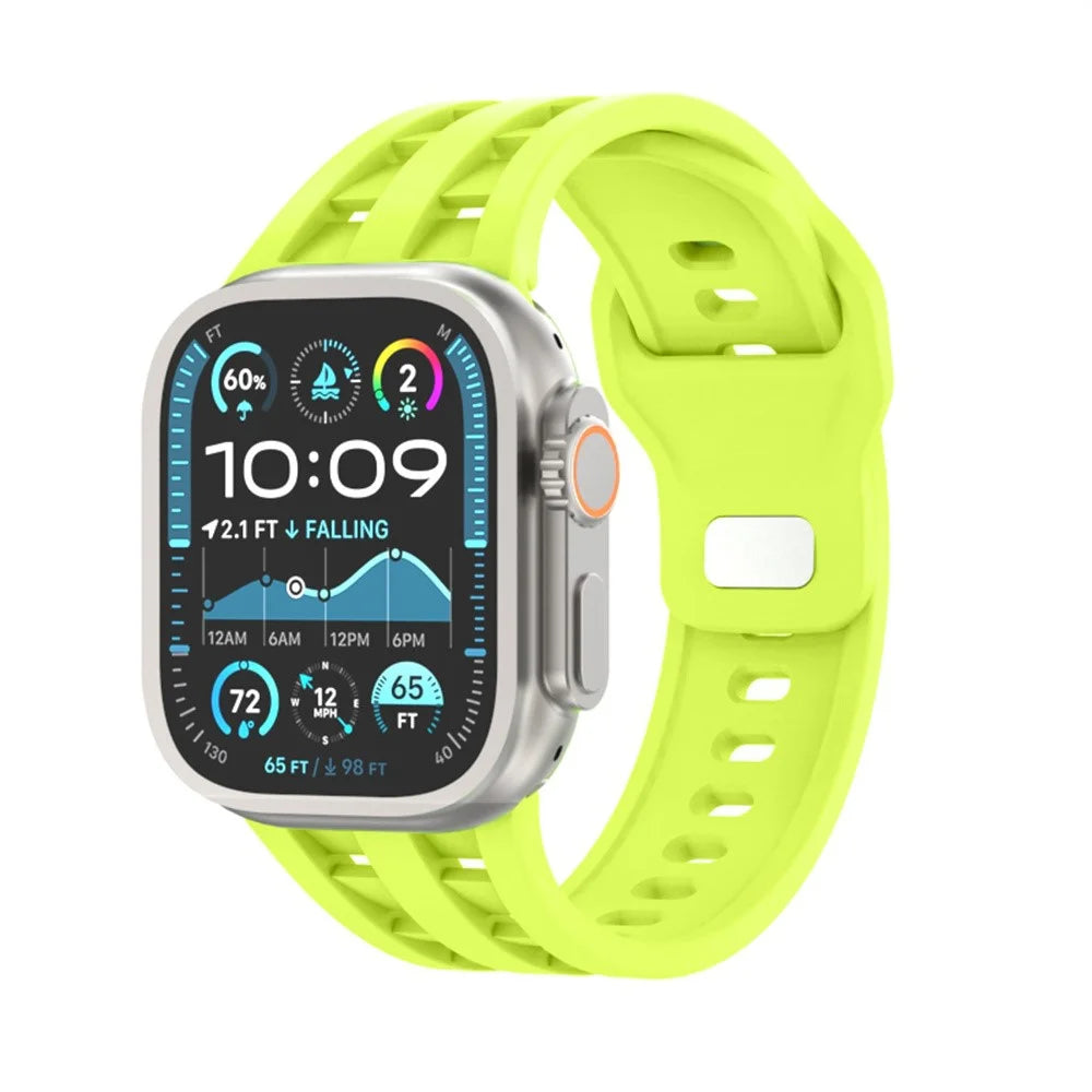 Breathable Silicone Band for Apple Watch Ultra 3 2 1 49mm  /  Series 11 10 46mm  /  9 8 7 45mm  /  SE3 SE2 SE 6 5 4 44mm  /  3 2 1 42mm Solid Color Watch Strap - Fluorescent Green - 2