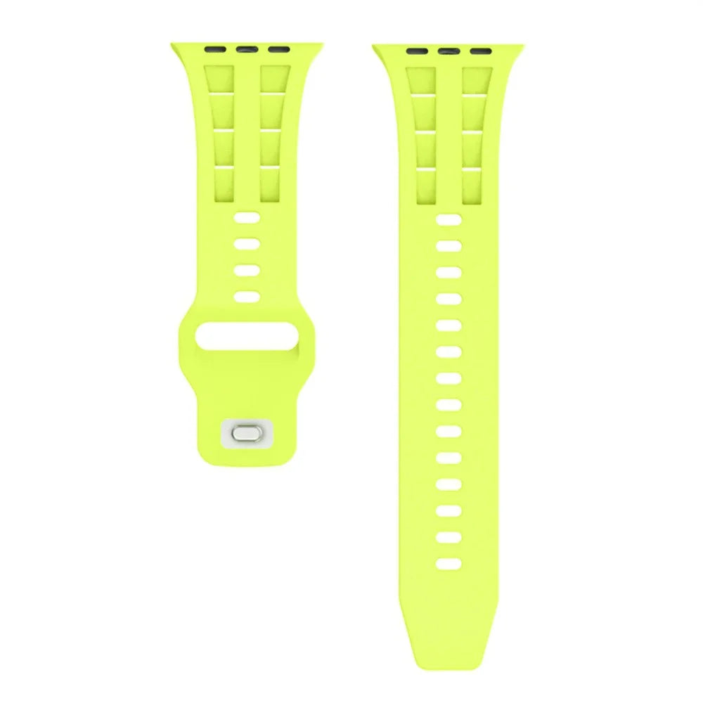 Breathable Silicone Band for Apple Watch Ultra 3 2 1 49mm  /  Series 11 10 46mm  /  9 8 7 45mm  /  SE3 SE2 SE 6 5 4 44mm  /  3 2 1 42mm Solid Color Watch Strap - Fluorescent Green - 3