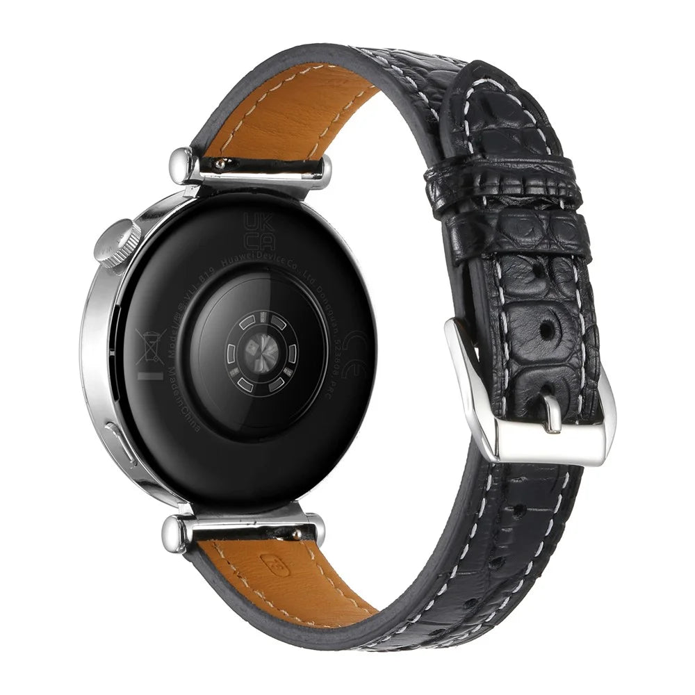 Genuine Cow Leather Watch Band for Huawei Watch GT 6 41mm  /  5 41mm  /  5 Pro 42mm  /  Garmin Venu 3S  /  Forerunner 265S Crocodile Texture Adjustable Wrist Strap - Black - 1