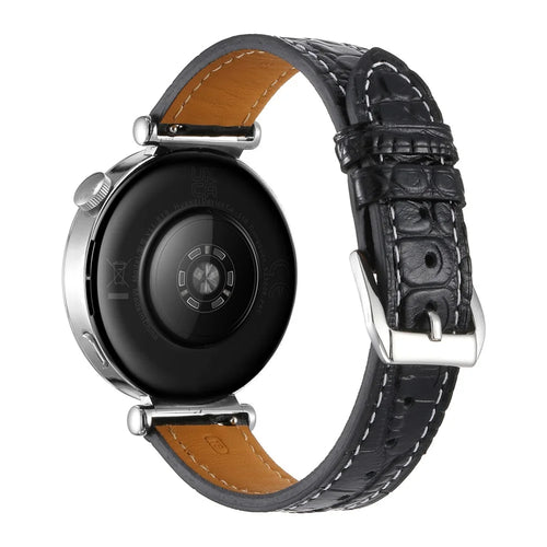 Genuine Cow Leather Watch Band for Huawei Watch GT 6 41mm  /  5 41mm  /  5 Pro 42mm  /  Garmin Venu 3S  /  Forerunner 265S Crocodile Texture Adjustable Wrist Strap - Black - 1
