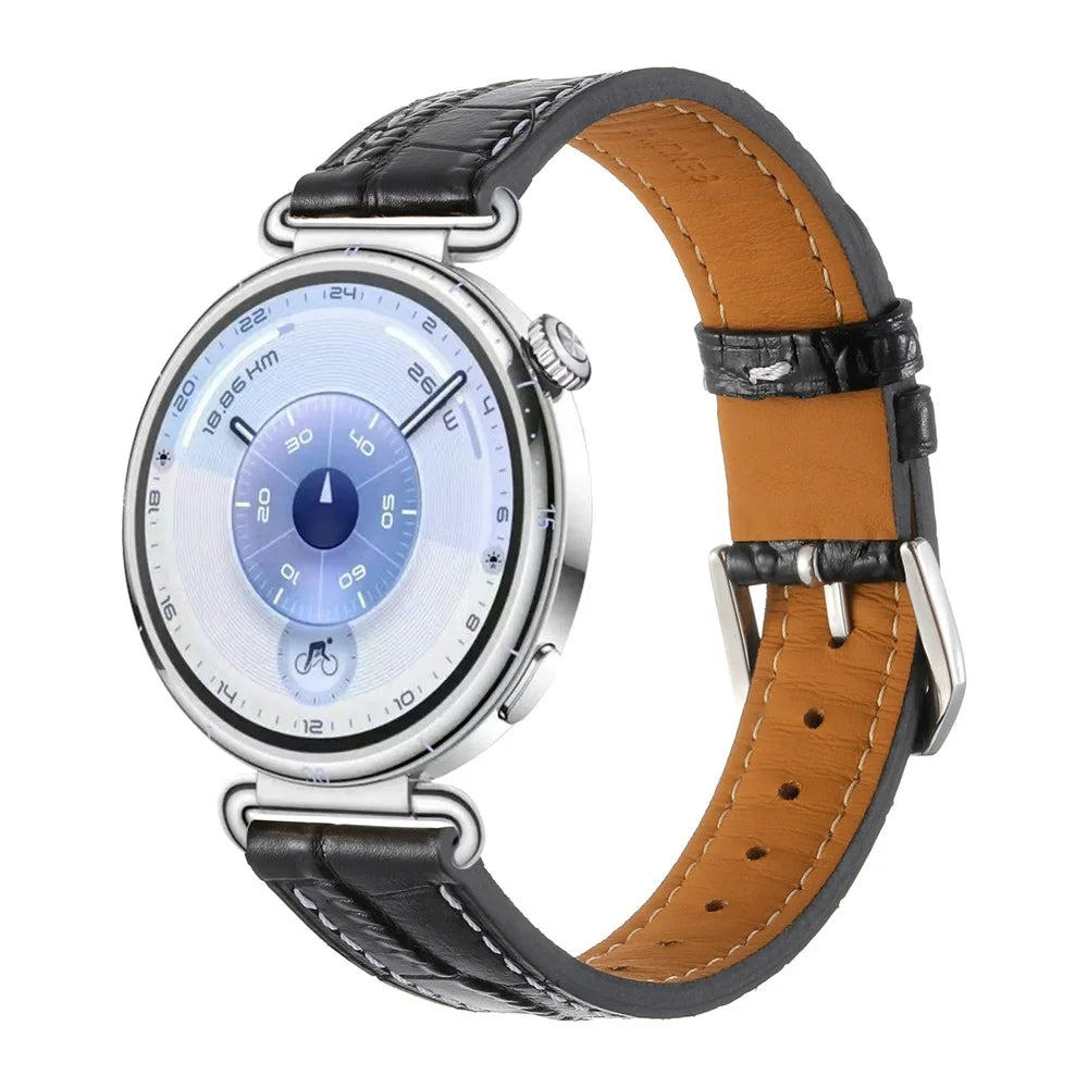 Genuine Cow Leather Watch Band for Huawei Watch GT 6 41mm  /  5 41mm  /  5 Pro 42mm  /  Garmin Venu 3S  /  Forerunner 265S Crocodile Texture Adjustable Wrist Strap - Black - 2